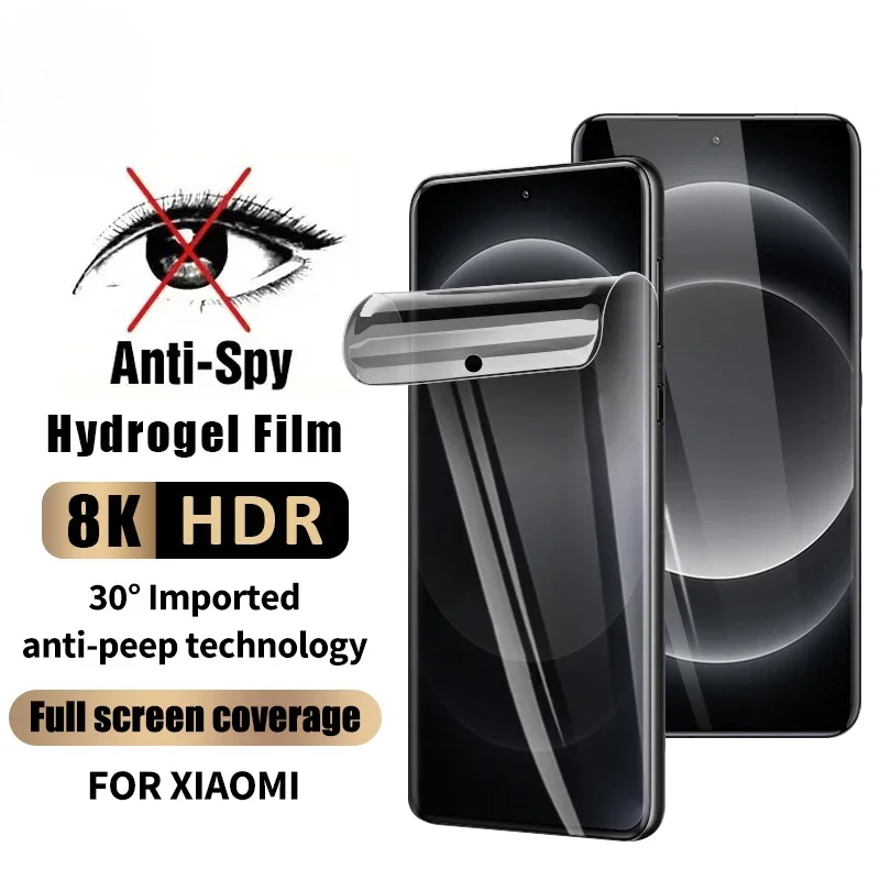 3D Curved Anti Spy Hydrogel Film For Xiaomi 15 14 13 Pro 12S Ultra 12 Civi 4 3 2 Redmi Note 14 Pro Plus Privacy Screen Protector