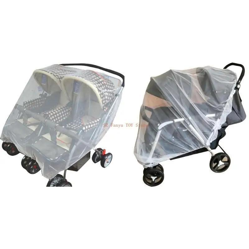 

96GC Double Stroller Mosquito Net Anti-Bug Mesh Cover for Pushchair Baby Travel Gear