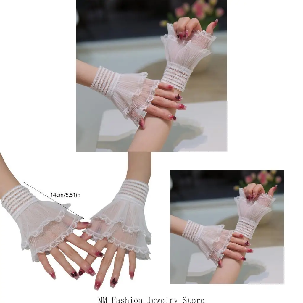 Elegant Lace Embellished Hand Warmers See Through Wrist Cuffs Suitable For Women D0UB