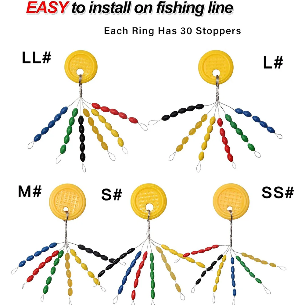 300 قطعة المطاط الصيد بوبر سدادات 10 مجموعة الملونة البيضاوي تعويم توقف الصيد بوبر فاصوليا الفضاء لملحقات خيط صنارة الصيد
