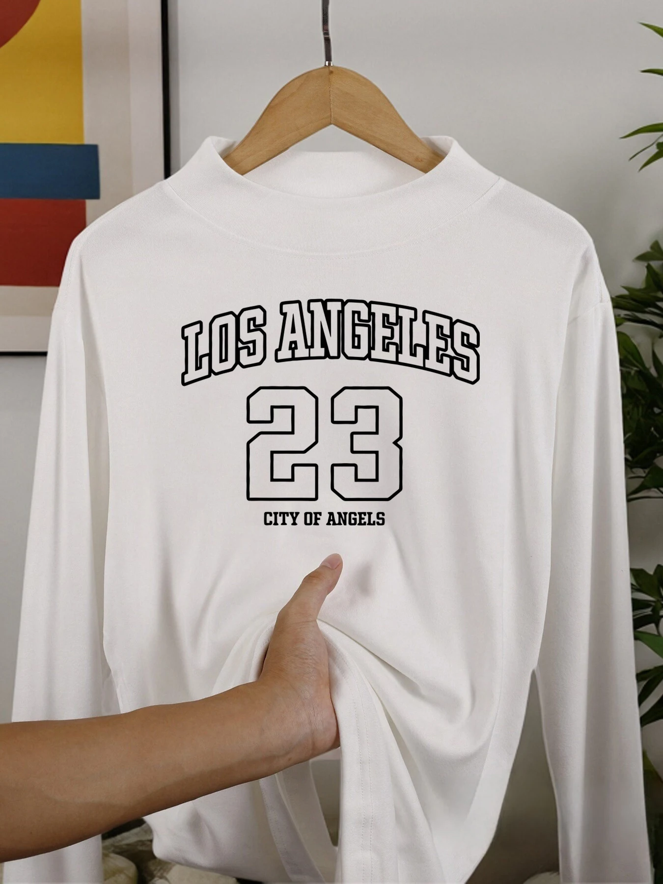 لوس أنجلوس رقم 23 قمصان طويلة الأكمام الياقة المتوسطة طبقة قاعدة دافئة لينة بلوزات على الموضة قميص الخريف مريح غير رسمي #3