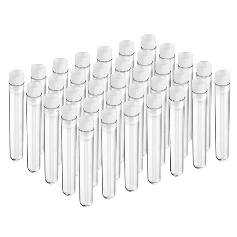 

50pcs 12x100mm(8ml) Clear Plastic Test Tubes with Caps for Halloween,Christmas,Scientific Themed Birthday Party Supplies