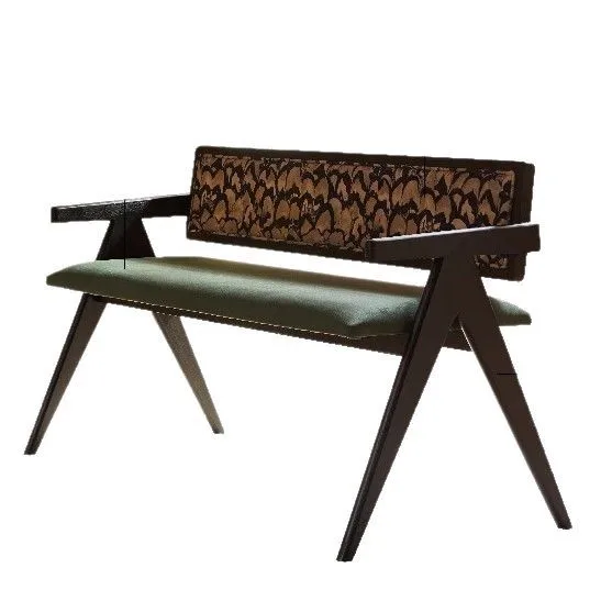 #Medieval Retro Wabi-Sabi Solid Wood Bench with Armrests and Cloth Upholstery-Home Dining & Shoe Changing Stool
