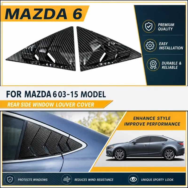 For Mazda 6 2003-2016 Rear Triangle Window Louvers Carbon Fiber Style Exterior Trim Car Styling Accessories Decor