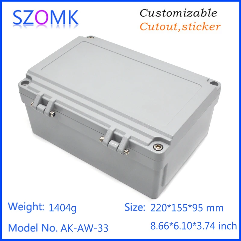 1Piece 220*155*95mm szomk IP66 aluminum hinged waterproof die casting electronic enclosure pcb design aluminum project box