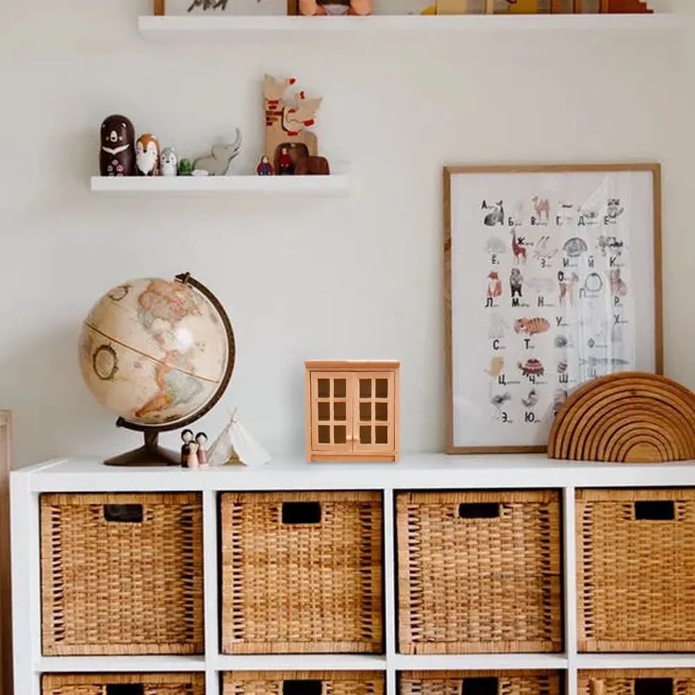 

1Pcs Mini Wall Cabinet Wooden Handcrafted Furniture Adornment Mini House Decor Small Wood Cabinet Ornament Micro Landscape