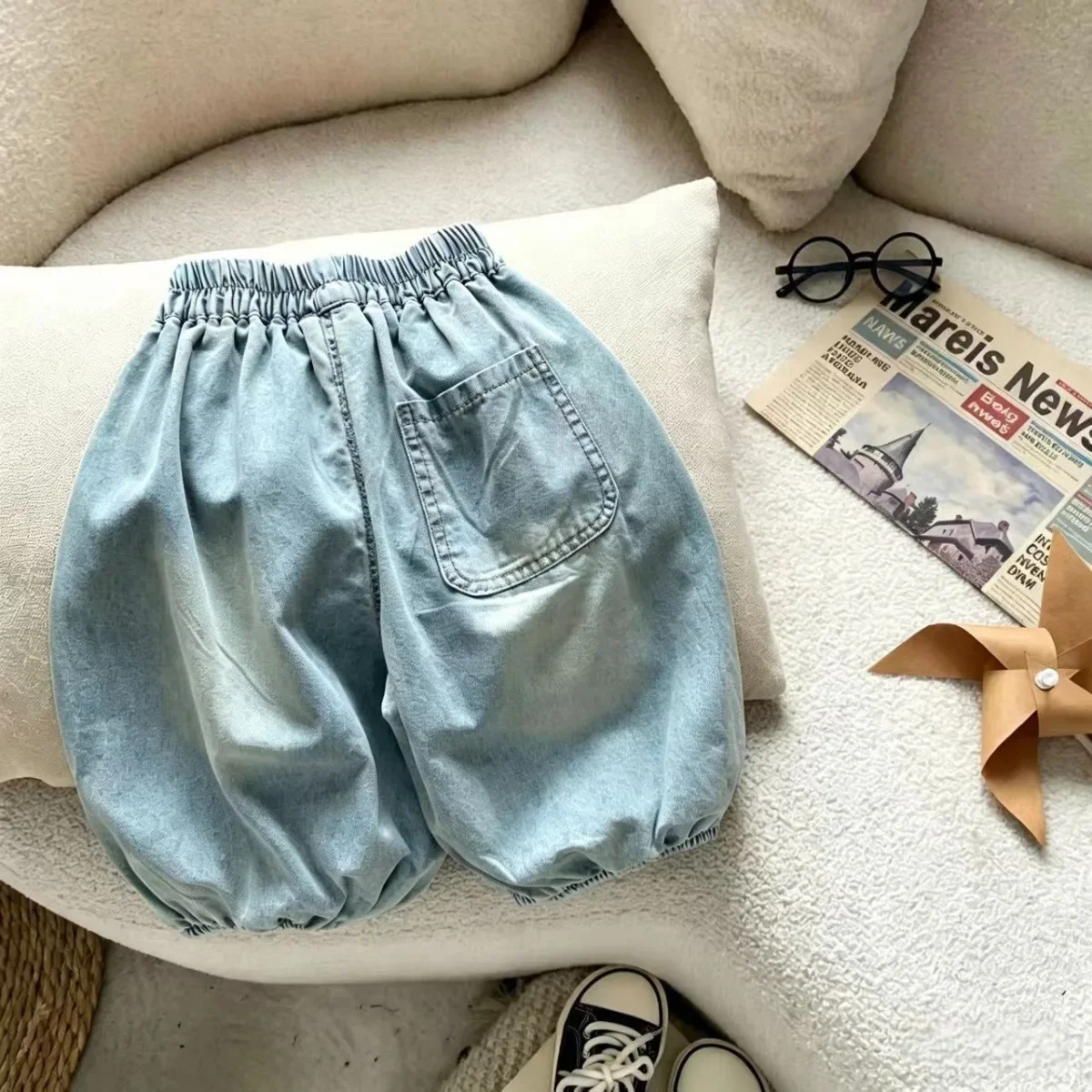 RAISE Summer Kids Boys Jeans Thin Children Boys Lantern Shorts 2-8Yrs Boys Solid Cropped Pants Loose Elastic Waist Baby Boy Pant