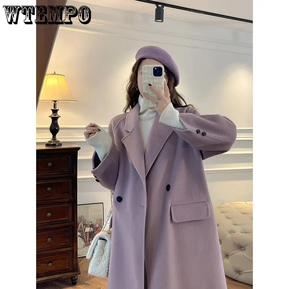 

WTEMPO Women's Autumn Winter Long Sleeve Maxi Woolen Jacket Oversized Knee Length Wool Blend Shacket Coat Warm Windproof Outwear