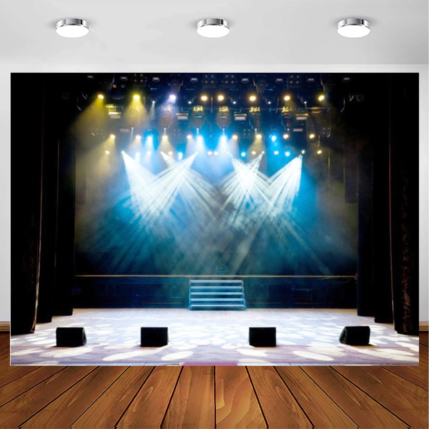 Luxury Stage Spotlight Backdrop Concert Live Platform Vintage Curtain Celebrity Background Drama Music Show Kids Birthday Party