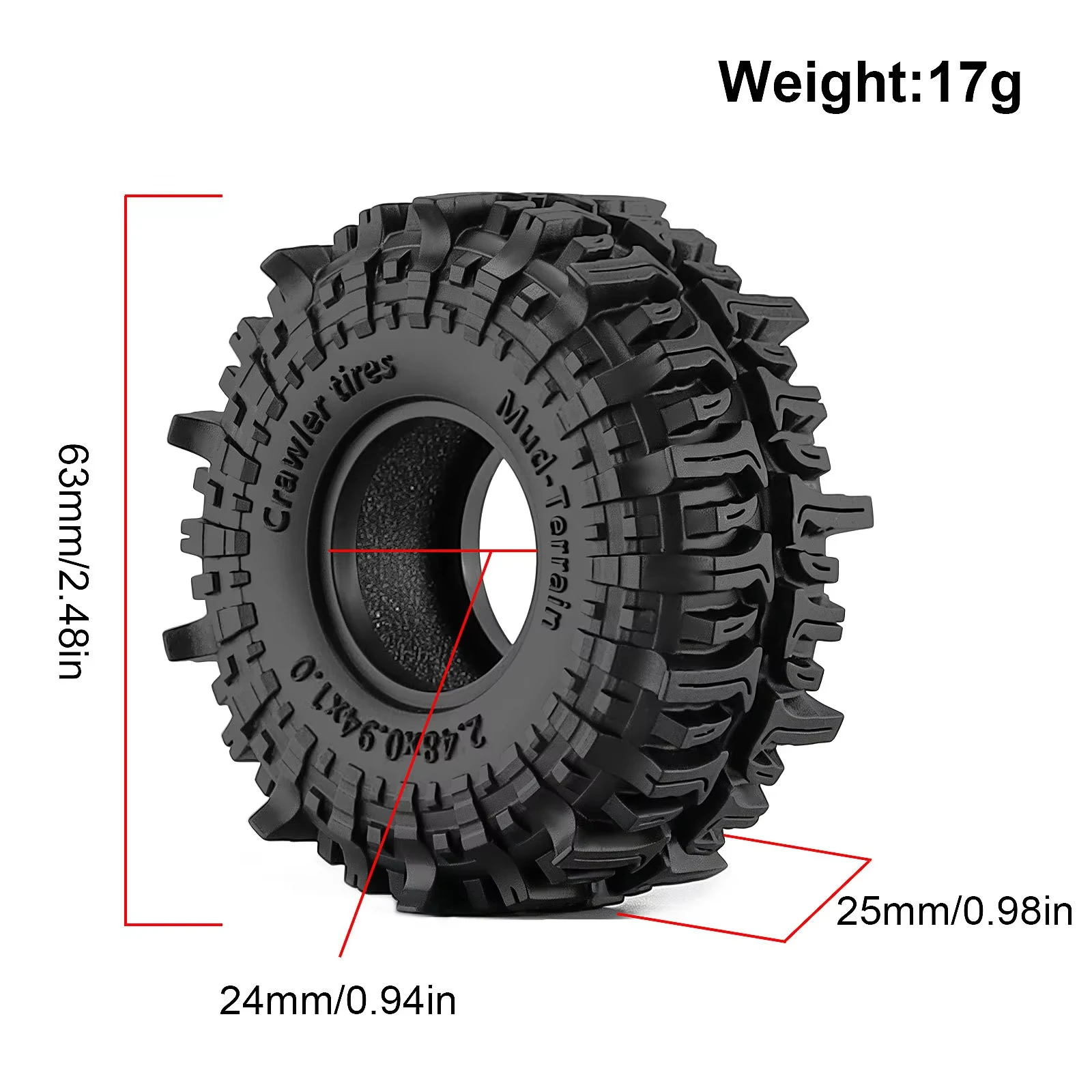 4PCS 1.0'' 63mm Rubber Tire Tyre for 1/18 Traxxas TRX4M 1/24 Axial SCX24 AX24 FCX24 FMS RC Crawler Car Upgrade Tire
