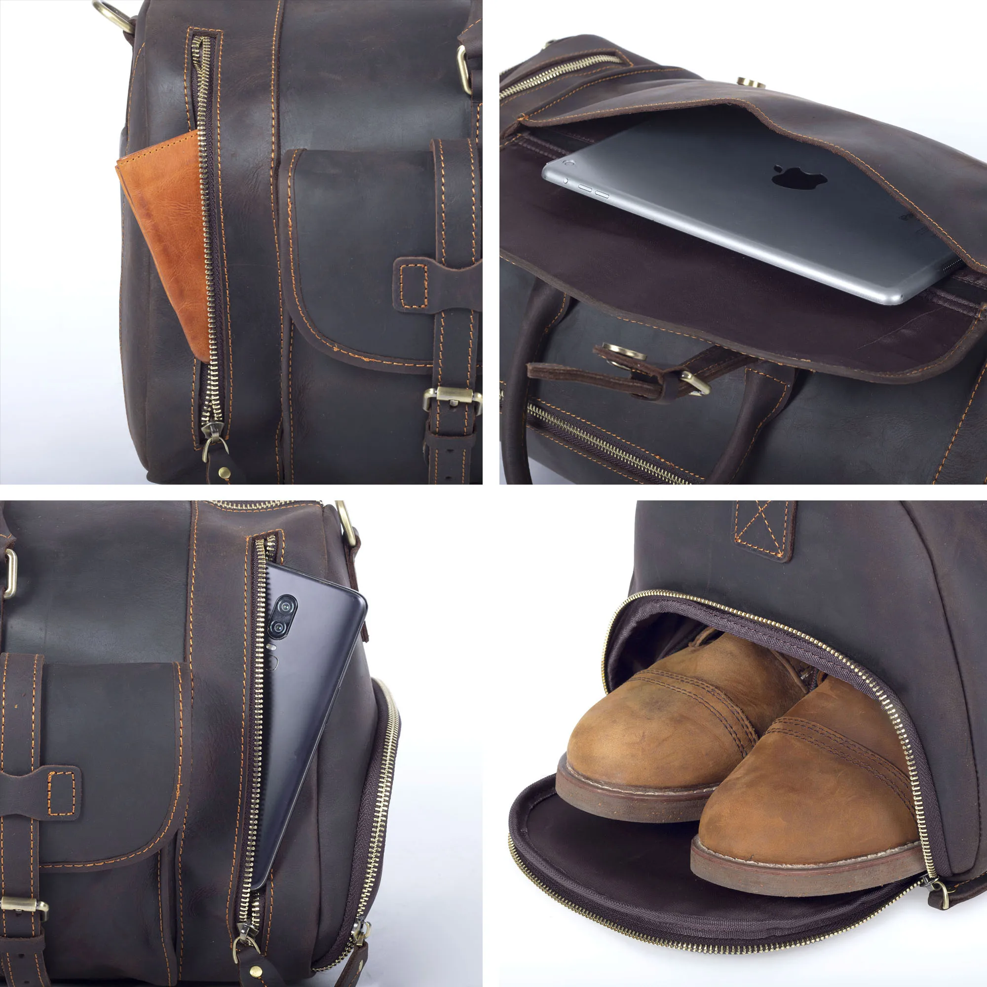 S.WORKER Echtleder-Reisetasche Klassische Vintage Vollnarbenleder-Reisetasche Wochenendtasche Sporttasche Handtasche – Detail 24