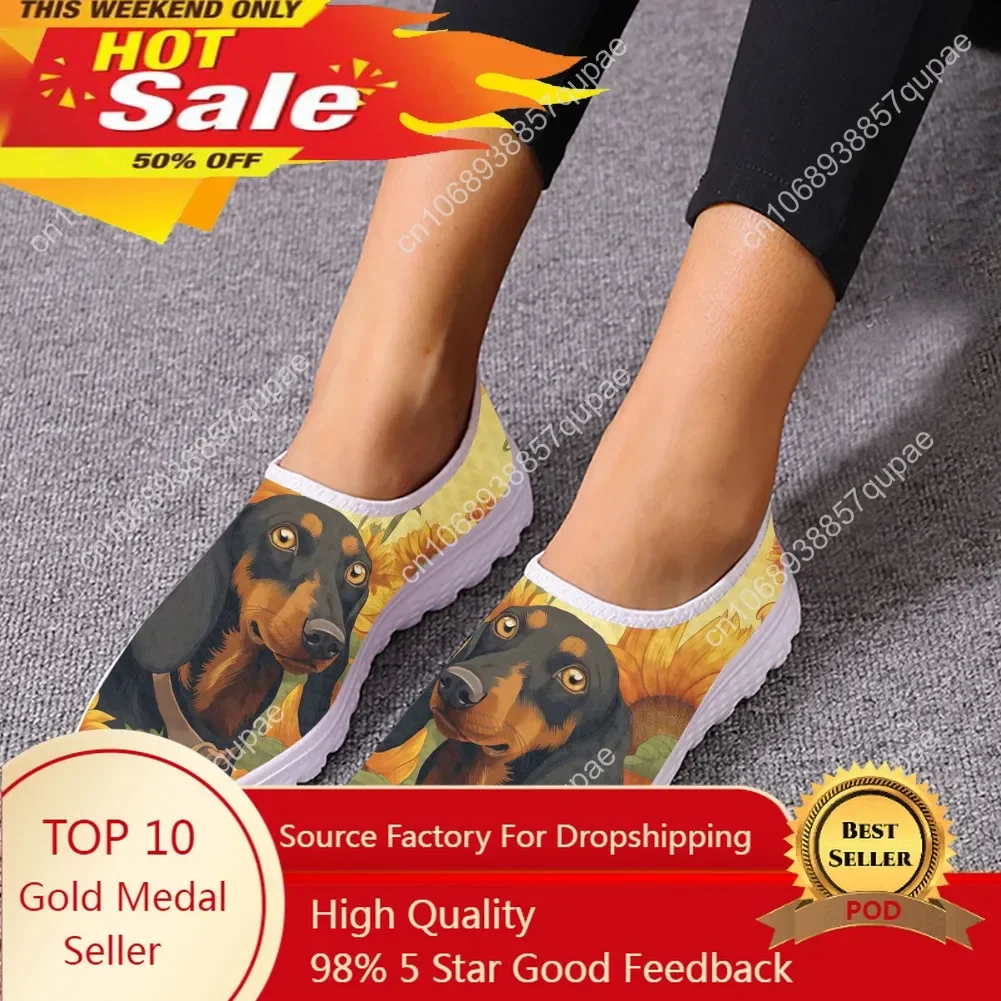 Dachshund Painting Mesh Sneakers Women Men Teenager Flat Shoes Non-Slip Casual Walking Shoes for Dogs Lovers Summer Tennis Flats