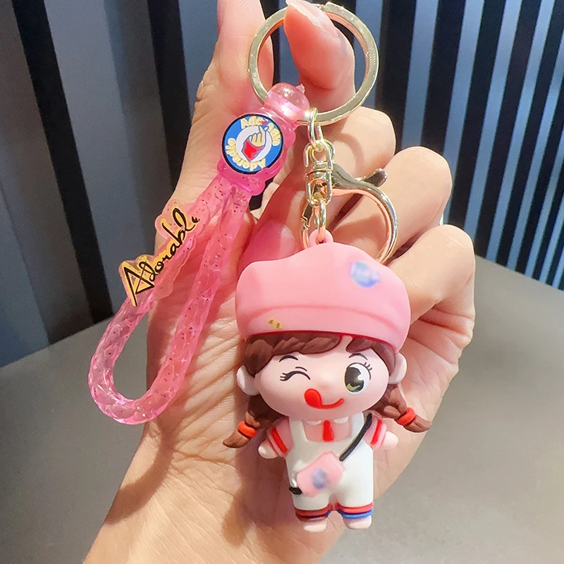 New Couple Cartoon Drink Girl Doll Keychain Funny Cute Car Keys Bag Charm Creative Backpack Decoration Charm Festival Small Gift