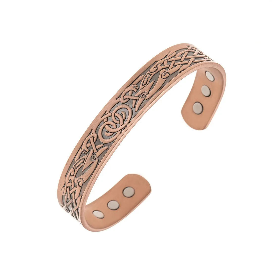 European and American Copper Vintage Simple Double Ring Pattern Magnet Energy Ring Bracelet Set