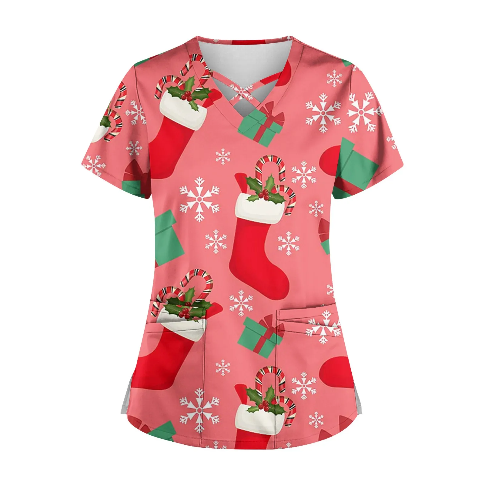 

Women Nurse Uniform Christmas Scrub Top Santa Pink Medical Uniform Surgical Uniforms Uniforme De Enfermera Para Mujer Uniformes