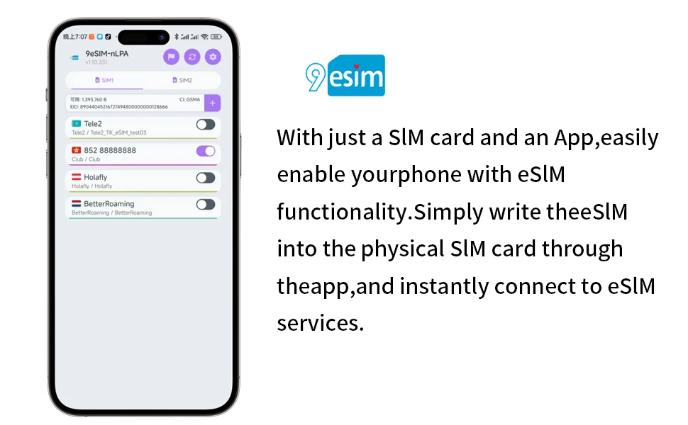 9eSIM V0 Global Physical ESIM Card, 15 Profiles and STK Menu, Unlimited Downloads