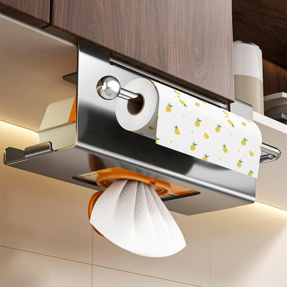 Carbon Steel Under Cabinet Paper Towel Holder Pure Color Rustproof Roll Paper Holder WallMounted Waterproof Toilet Paper Holder