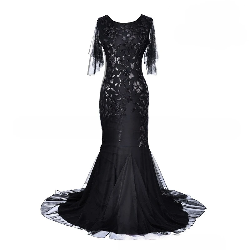 MULONG Spring And Summer Black Evening Dresses New Banquet Noble Elegant Long Slimming Fishtail Host Formal Occasion Dress