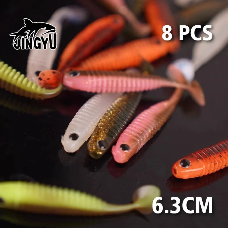 

8pcs Fishing Soft Plastic Lures Silicone Bait Paddle Tail Shad Worm Swimbaits Freshwater Bass Trout 63mm Soft Baits Silicone