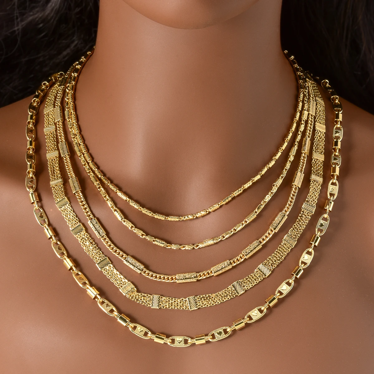 

18K Gold Plated Necklace for Men Women Luxury Geometric Link Chains Layered Hip Hop Street Jewelry Shiny Statement Gift
