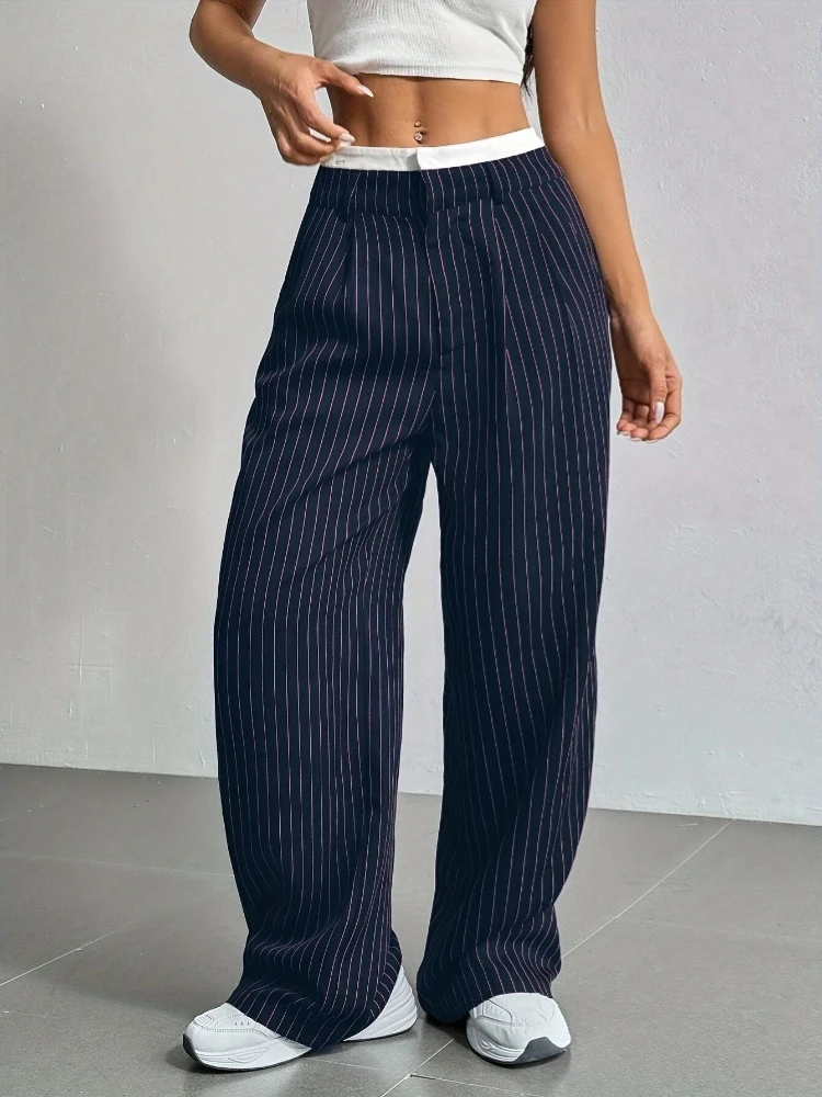 Frühling Herbst Hochgeschnittene Lässige Anzughose Bürodamen Damenhose Modische Hose Damen Gestreifte Gerade Hose