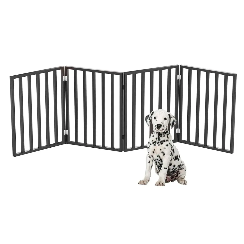 

Pet Gate - 4-Panel Indoor Foldable Dog Fence for Stairs, Hallways, or Doorways - 72x24-Inch Wood Freestanding Dog Gates by (Blac