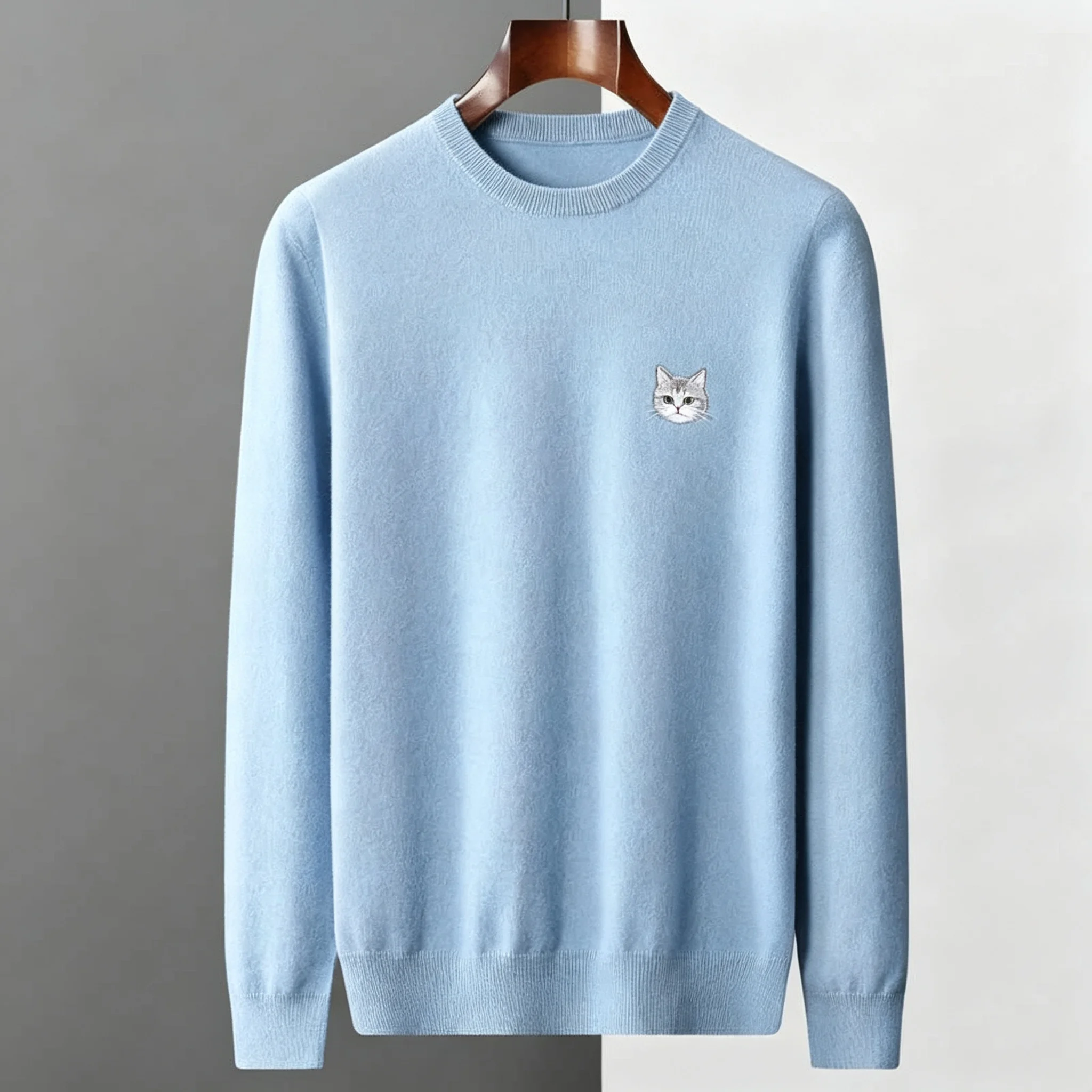 100% cashmere sweater men's round neck sweater business casual Joker knit bottoming shirt