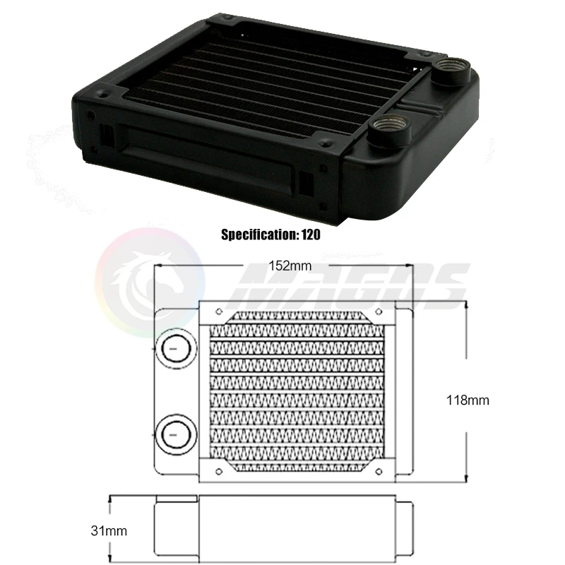PC Wasserkühlung Kühler Aluminium für CPU GPU RAM Kühlkörper Austauscher Lüfter Kühler 60/80/90/120/240/360mm Schwarz/Weiß