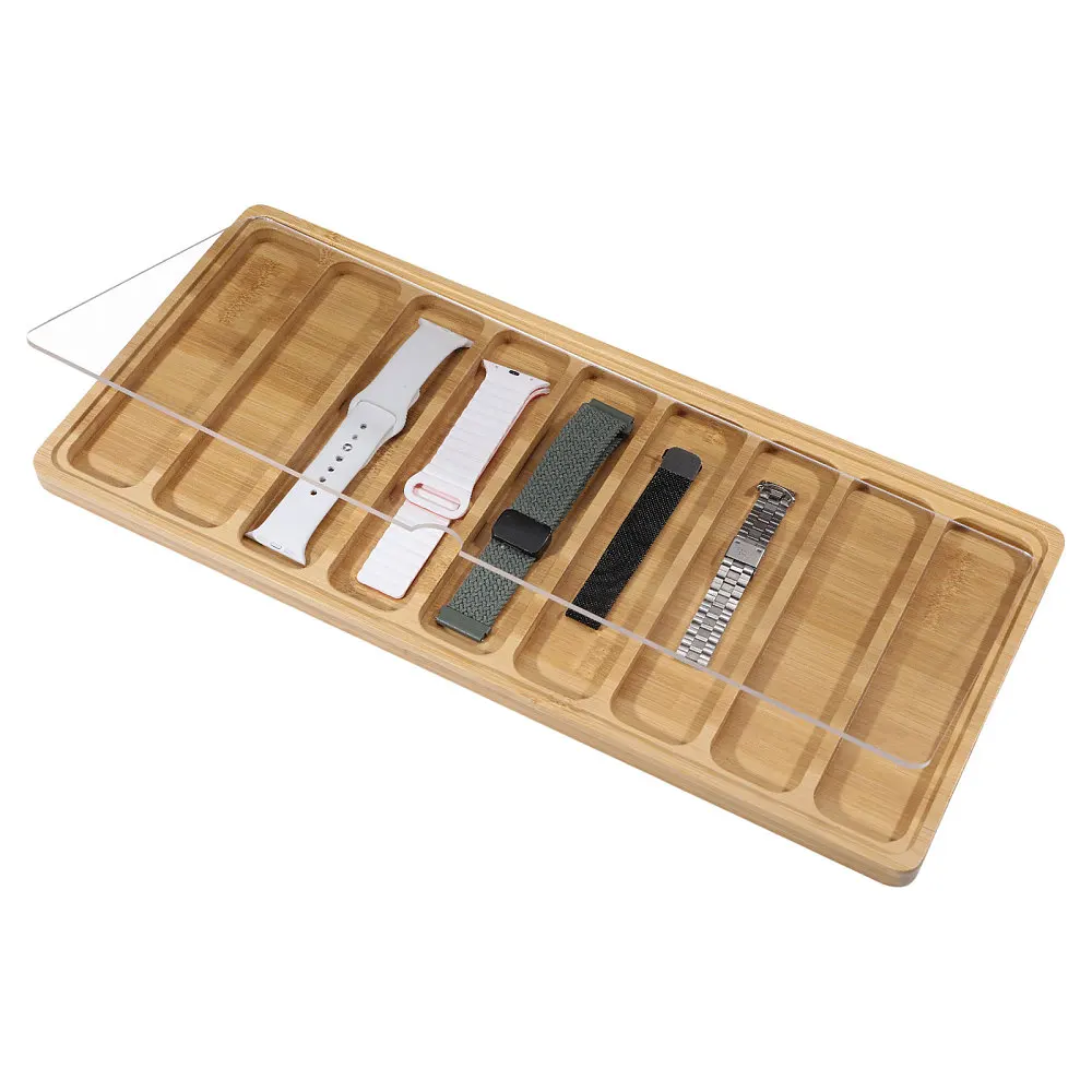 9 Slots Wooden Watch Band Display Case Band Organizer for Watch Bands Display Watch Storage Case Tray with Acrylic Top
