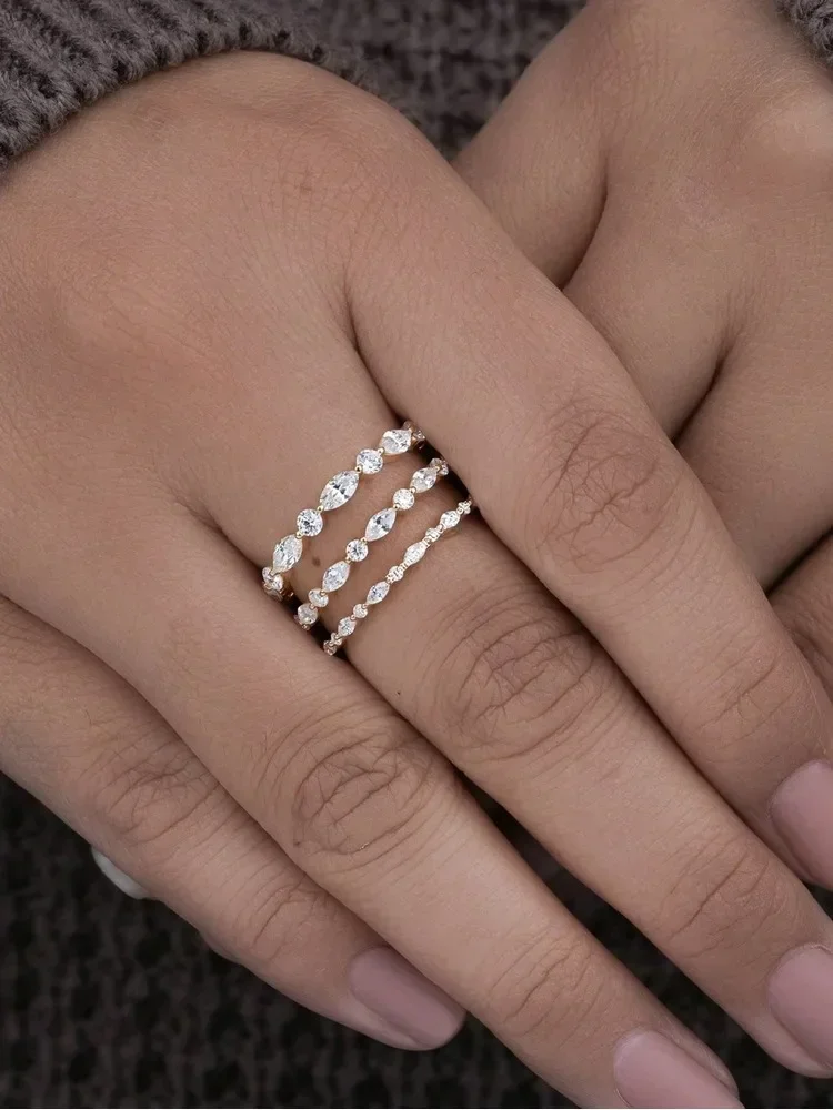 Ring aus 925er-Sterlingsilber, echter Moissanit, Diamant, Marquise, runder Ring für Damen, tägliche Outfits, Party, Mode, hochwertiger Schmuck – Detail 3