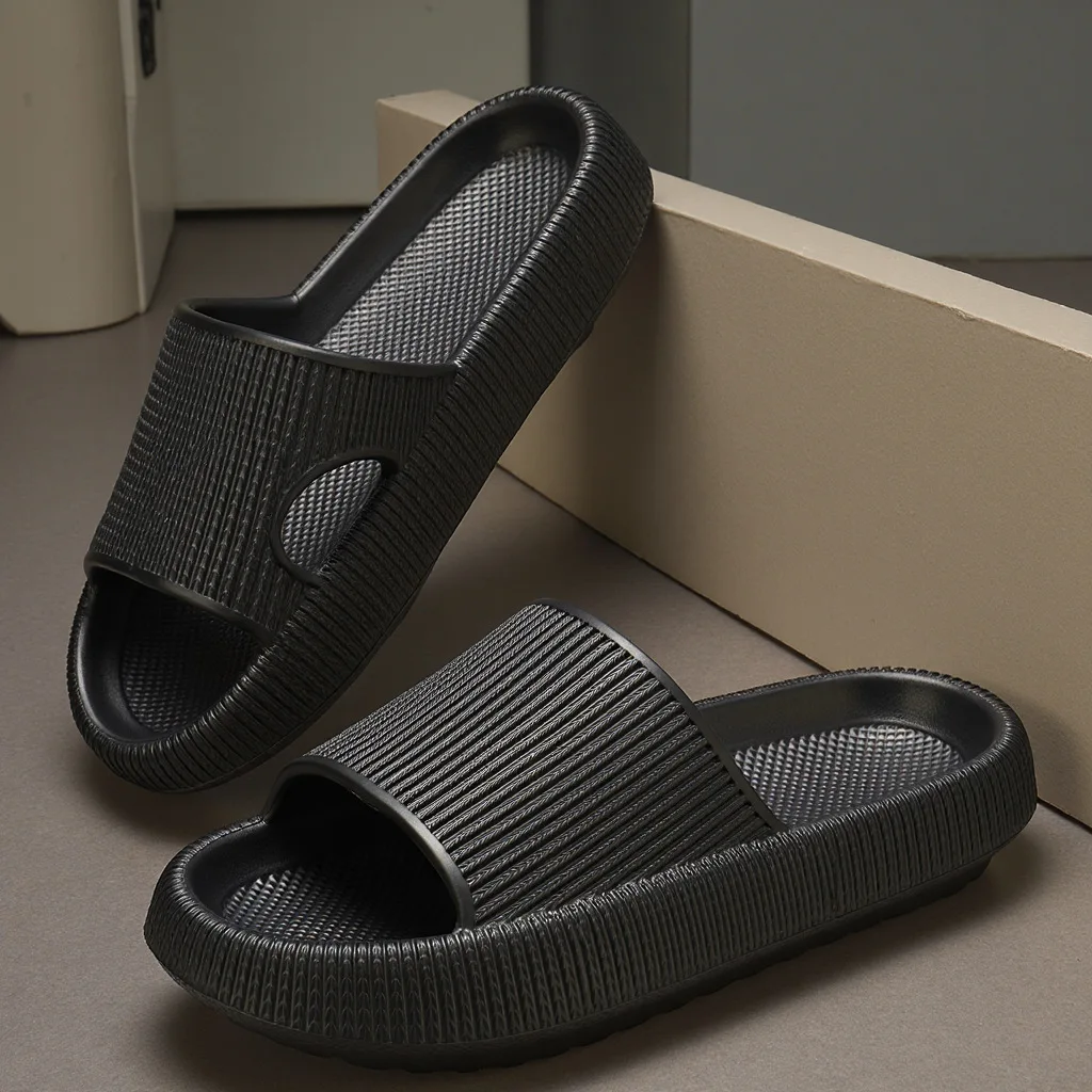 

Thick bottomed poop feeling cool slippers for women's summer new EVA couple home silent bathroom slippers