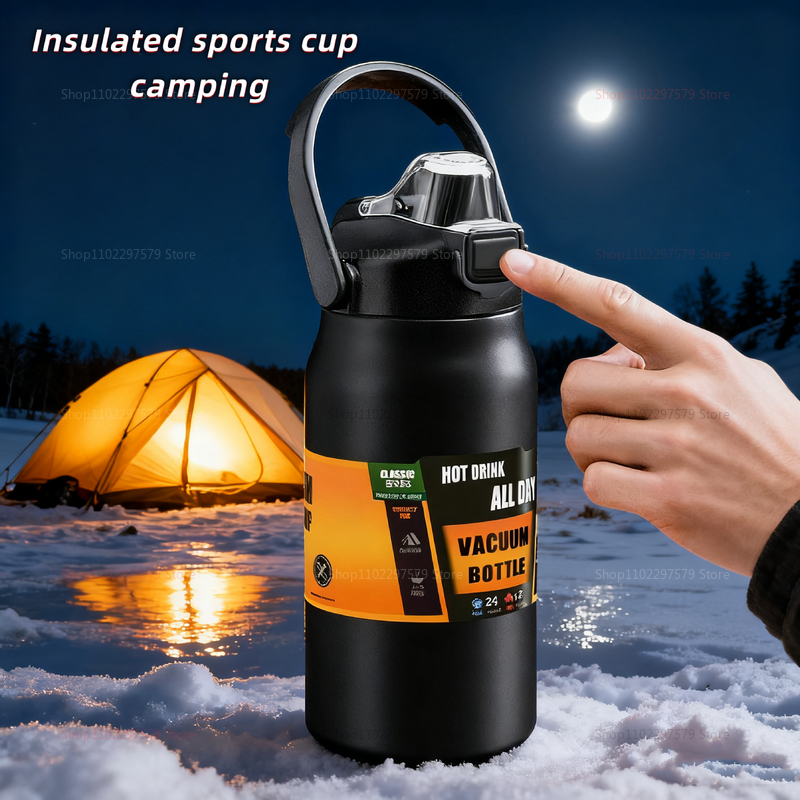  One-cover double-drink thermos stainless steel double-layer thermos pot outdoor portable handle sports pot extreme cold weather 