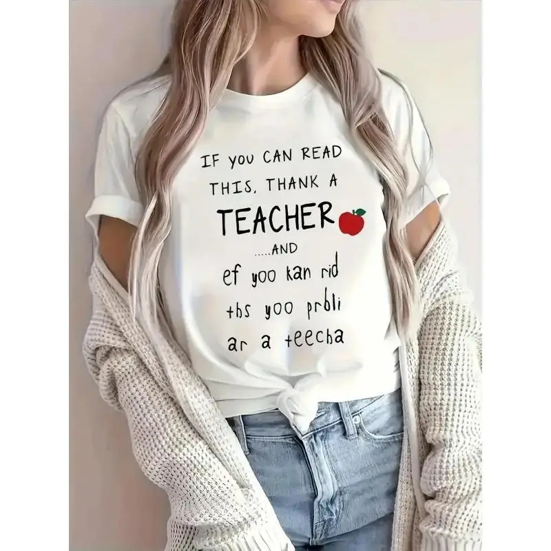 

If You Can Read This Thank A Teacher T-Shirt Funny Women's Graphic Tees Back to School Appreciation Gift Tops