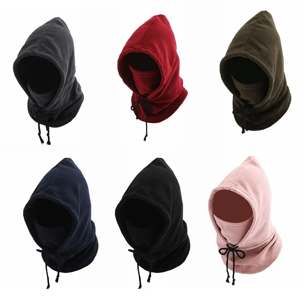 

Unisex Adjustable Plush Hood Neck Guard Hat with Drawstring Windproof Mask Integrated Hood Windproof Cold-proof Warm Cap