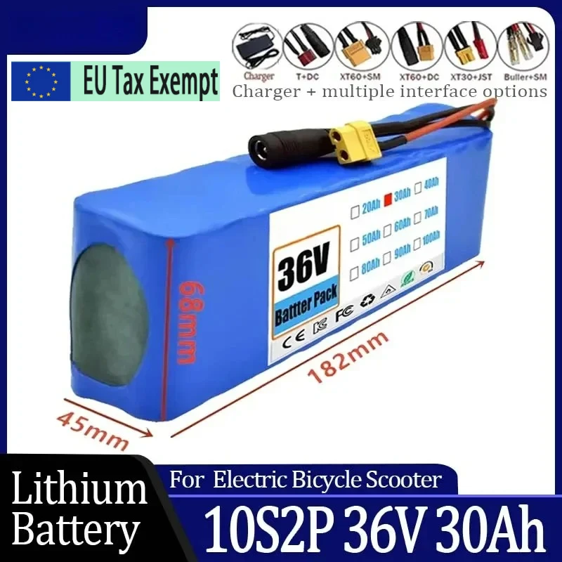 10S2P 36V 30000mAh 18650 Lithium-Ionen-Akku 1000W Hochleistungs- und Hochkapazitäts-36V-Motorrad-Roller-Akku