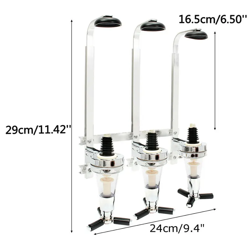 3 Bottle Liquor Dispenser Wall Mounted Cocktail Shaker Stand Wine Beer Alcohol Bar Beverage Dispenser Cocktail Alcohol Divider