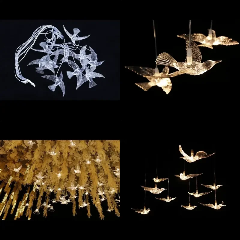 for LED Warm White Acrylic Bird Chandelier Plug-in Wedding Party Venue Decoration 10 Pcs for Aisle Photo Booth Celebrations