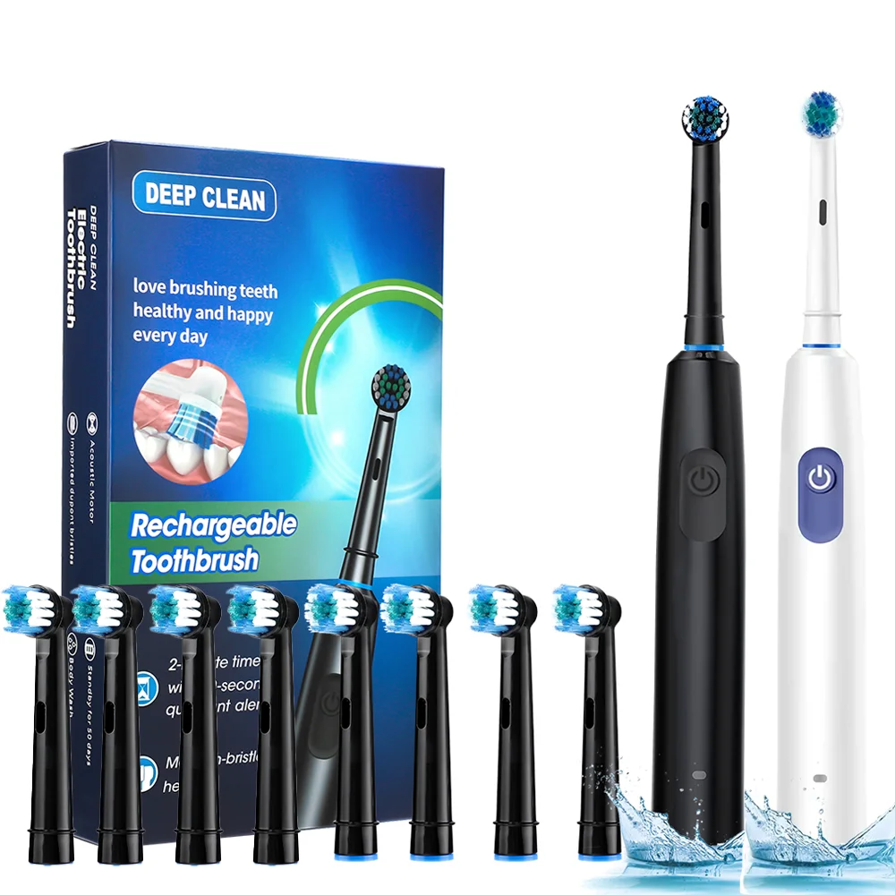 

Electric Rotating Toothbrush 5 Modes Cleaning Teeth Brush Waterproof Rotary Electric Toothbrush With Timer with 8 Soft BrushHead
