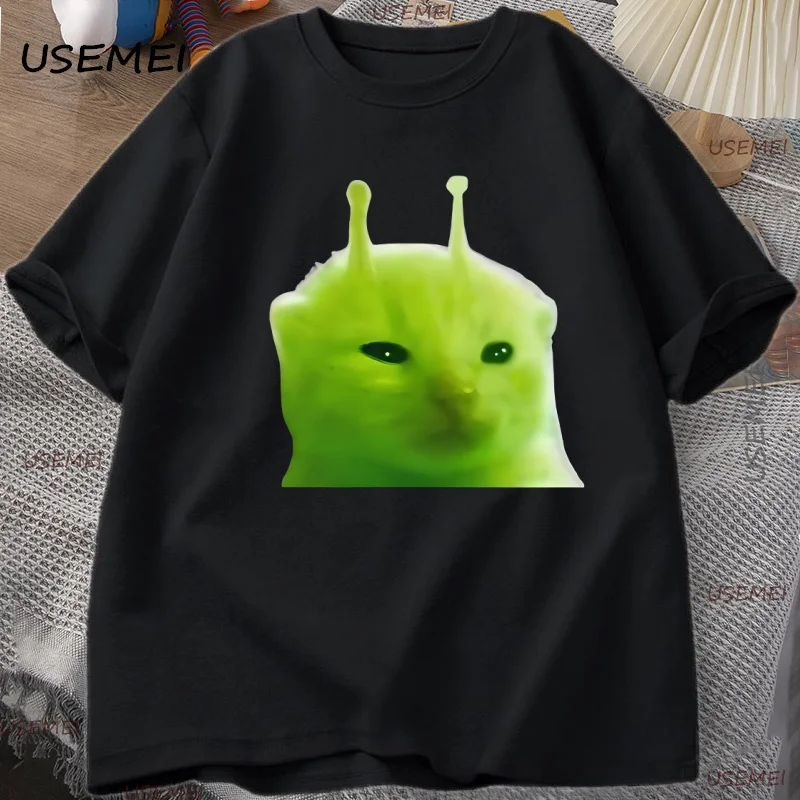 

Green Alien Cat T Shirt Women Men Cat Meme Tee Glorp Gnarp Cat Brainrot Tshirt Silly Cute T-Shirt Loose Cotton Short Sleeve