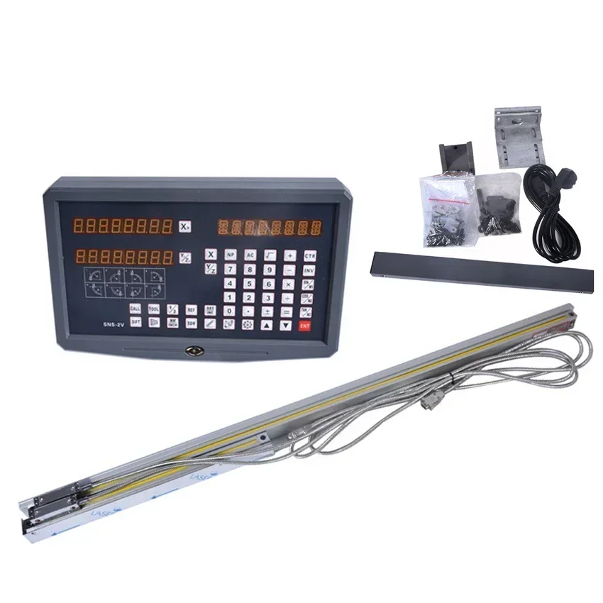 Complete Set SNS-2V 2 Axis DRO Digital Readout with 2PCS Linear Scales Encoder for Mill Lathe Maching  Precision Measurement