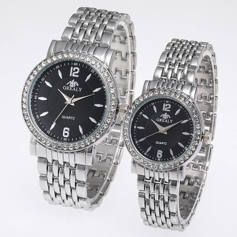 طقم سوار كاجوال للرجال بسوار فولاذي للنساء، ساعة كوارتز للزوجين بمقياس رقمي بسيط ومتعدد الاستخدامات