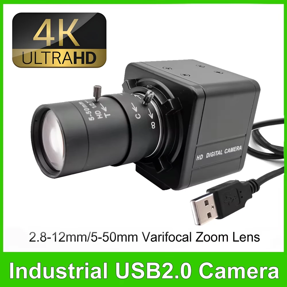 HD 4K 30fps 3840x2160 High Speed UVC OTG USB Webcam 5-50mm / 2.8-12mm Varifocal Zoom Lens 2K 4MP USB Camera Plug And Play