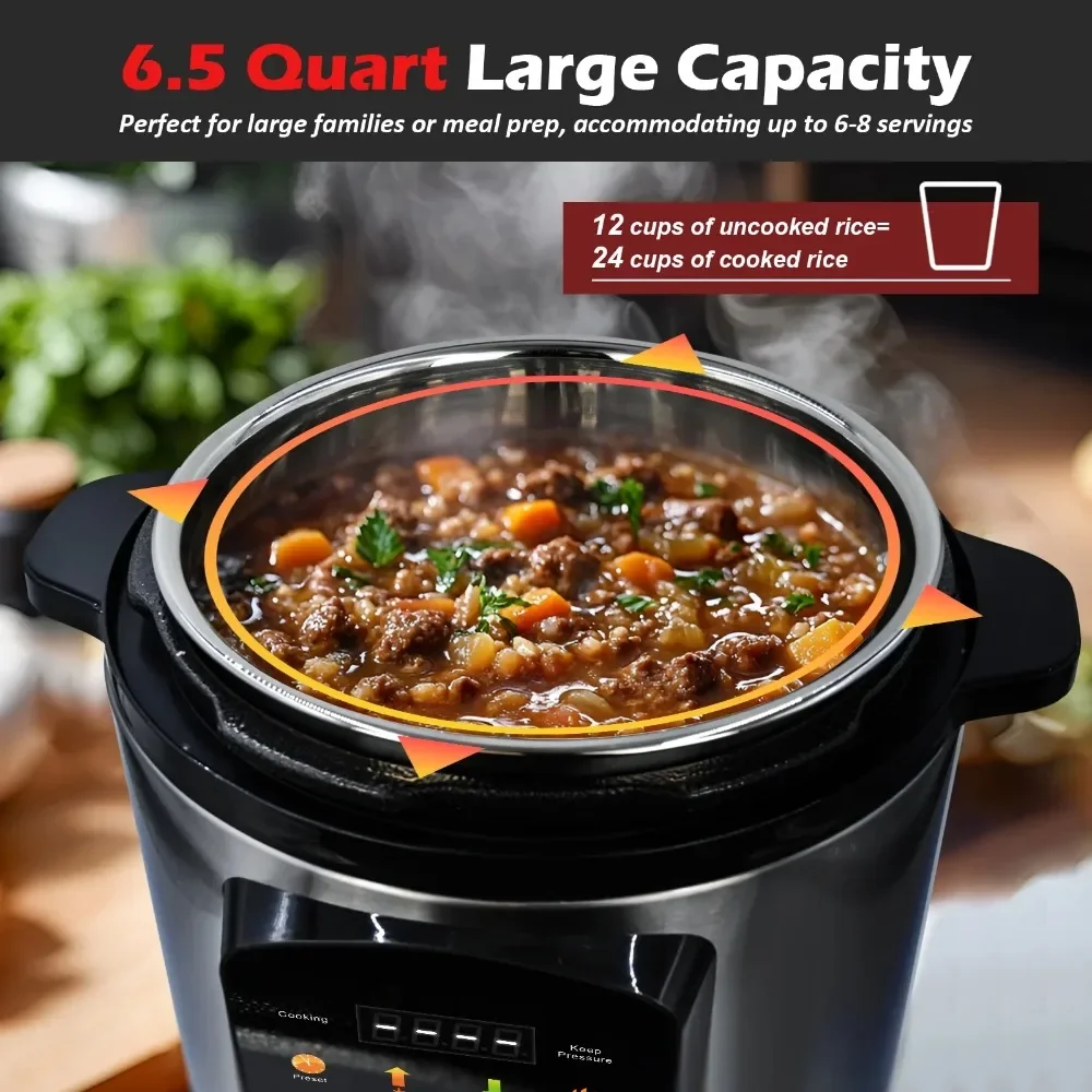 6.5 Quart Electric Pressure Cooker, 8-in-1 Multi Cooker Rice Cooker Slow Cooker Sauté Steamer, Stainless Steel