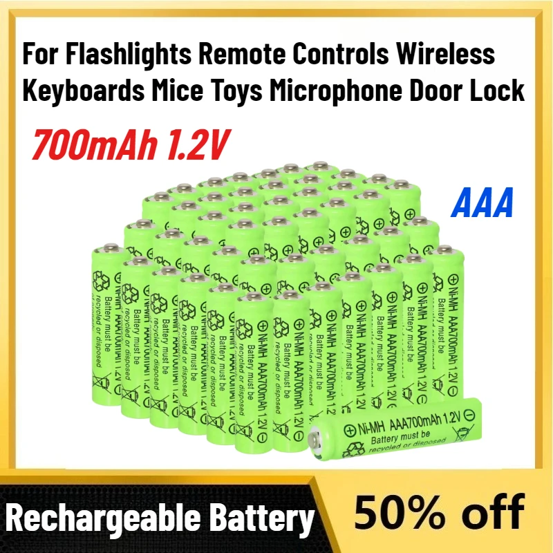 

700mAh 1.2V AAA NiMH Rechargeable Battery for Flashlights Remote Controls Wireless Keyboards Mice Toys Microphone Door Lock