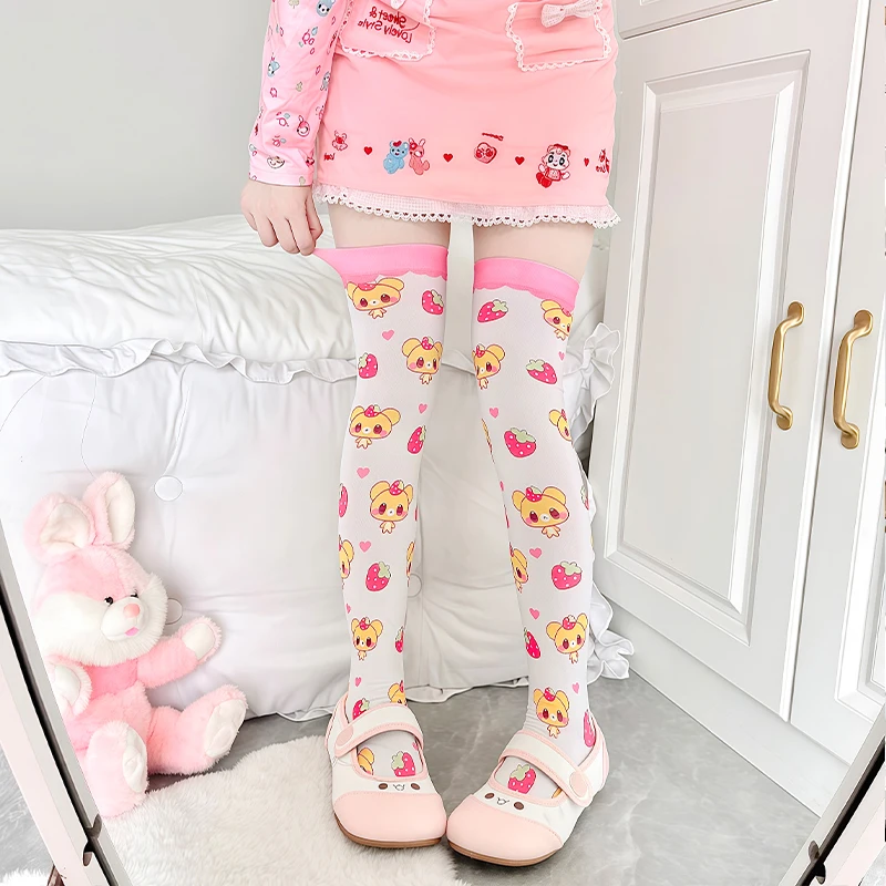 Japanese Original Cartoon Printed Thigh High Stocking Cute Knee High Socks Daily Versatile Sweet Kawaii Velvet Stockings Lolita