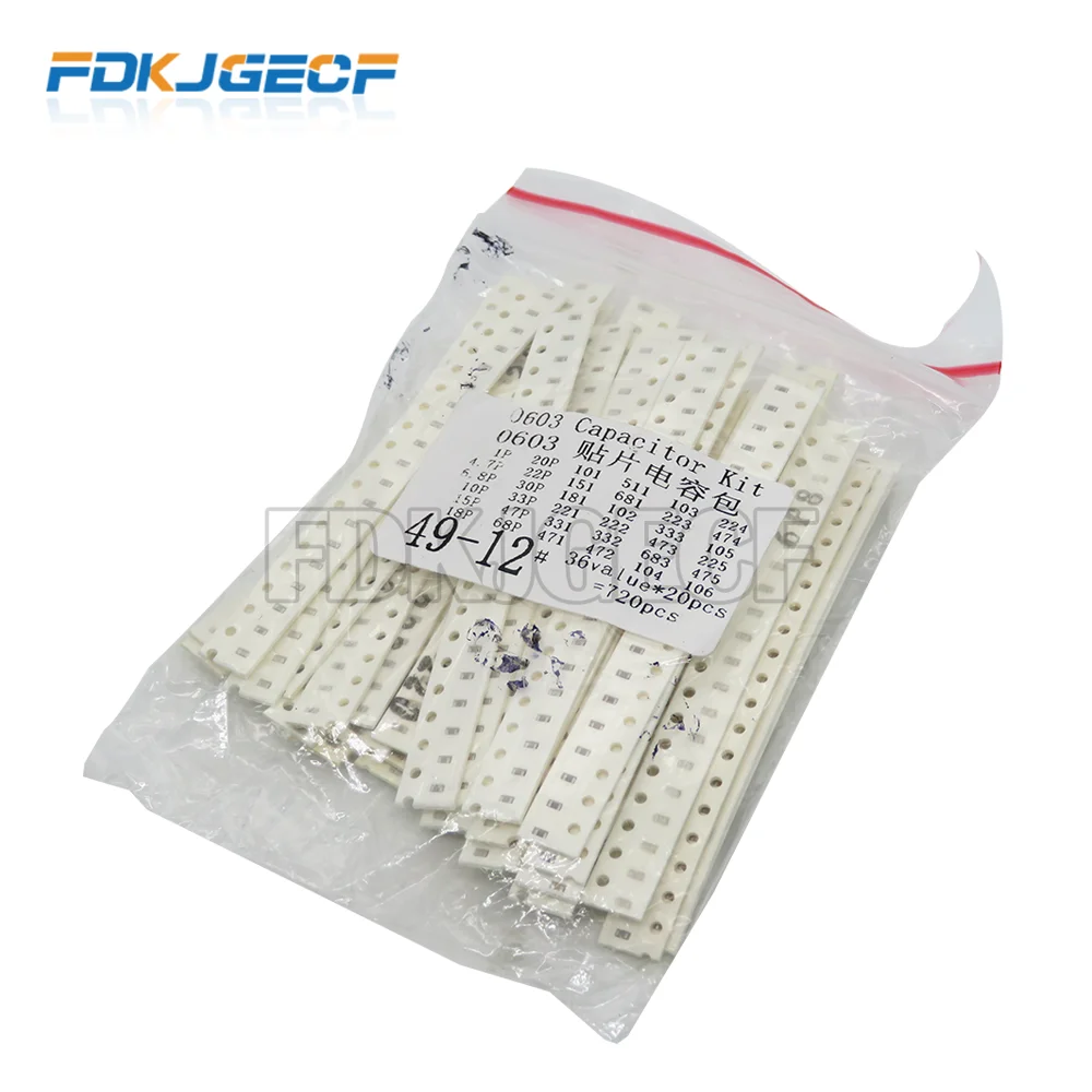 36values*20pcs=720pcs 0603 SMD Capacitor assorted kit 1pF-10uF component diy samples kit new