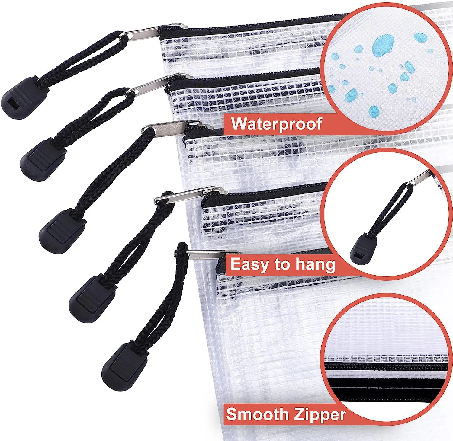 3PCS Mesh Zipper Pouch Document Bag Waterproof Zip File Folders A3/A4/A5 School Office Supplies Pencil Case Storage Bags