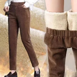 1pcs Women Autumn Winter Plush Thickening Casual Pants Corduroy Warm Pant Women's High Waist Leggings Haren Trousers