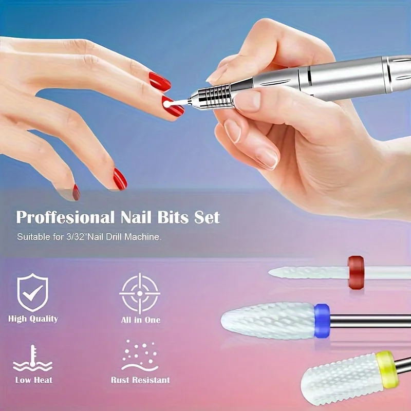 3/32 10 sztuk/zestaw ceramicznych wierteł do paznokci, profesjonalne zadziory obrotowe elektryczny Manicure Pedicure, odpowiednie do żelu akrylowego