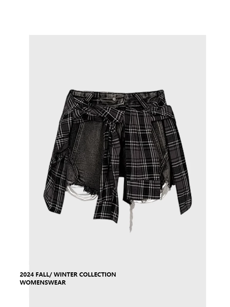 

Джинсовые шорты с высокой талией для женщин, летние повседневные брюки, имитация двухслойных шорт, модные, для создания иллюзии молодости